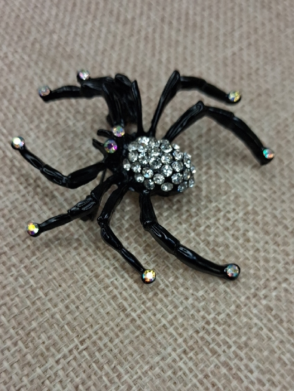 Statement Spider Brooch Black Rhinestone Crystal Pin Gothic Costume OS
